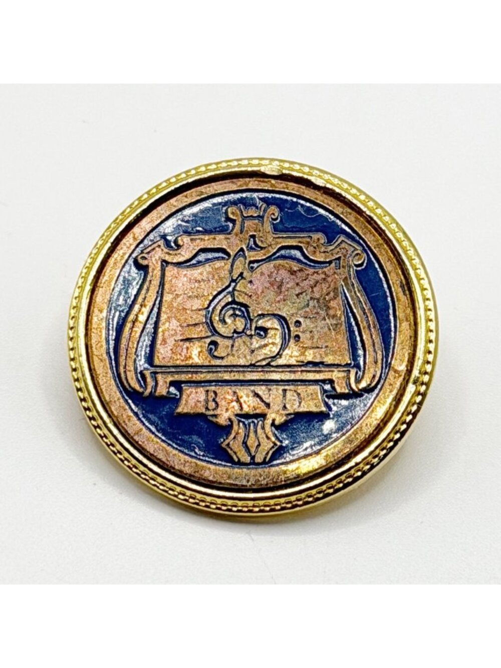 Vintage Goldtone And Blue Enamel Band‎ Pin Brooch 1 Inch